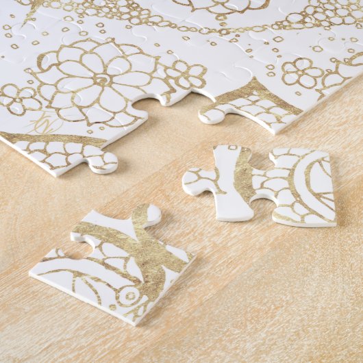 Stijlvolle Boho White Gold Mandala Floral Legpuzzel (Zijkant)