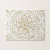 Stijlvolle Boho White Gold Mandala Floral Legpuzzel (Horizontaal)