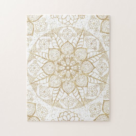 Stijlvolle Boho White Gold Mandala Floral Legpuzzel (Verticaal)