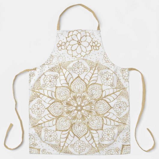 Stijlvolle Boho White Gold Mandala Floral Schort (Voorkant)