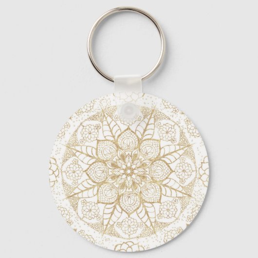 Stijlvolle Boho White Gold Mandala Floral Sleutelhanger (Voorkant)