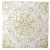Stijlvolle Boho White Gold Mandala Floral Tegeltje (Voorkant)