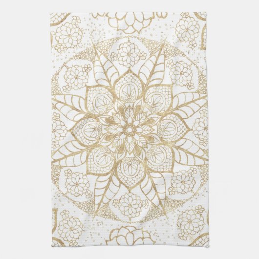 Stijlvolle Boho White Gold Mandala Floral Theedoek (Verticaal)