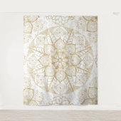 Stijlvolle Boho White Gold Mandala Floral Wandkleed (Voorkant)