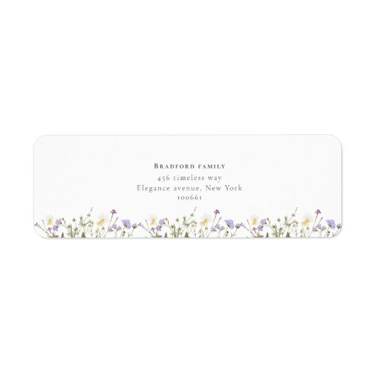 Stijlvolle boho Wildflowers Script Wedding Etiket (Voorkant)