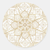Stijlvolle Boho Witte Gouden Mandala Bloem Ronde Sticker (Voorkant)