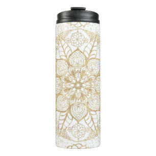 Stijlvolle Boho Witte Gouden Mandala Bloem Thermosbeker