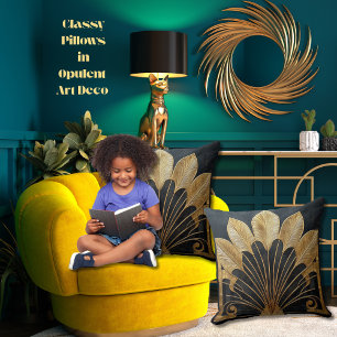 Stijlvolle Bold Art Deco Gold Black 20 x 20 katoen Kussen