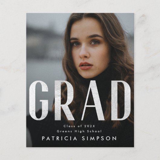 Stijlvolle Bold Silver Grey Folie AFSTUDEERDER Fot (Voorkant)