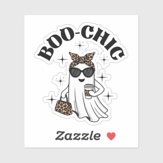 Stijlvolle Boo-Chic Ghost met Leopard Print & Koff Sticker (Vel)