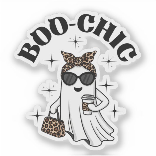 Stijlvolle Boo-Chic Ghost met Leopard Print & Koff Sticker (Voorkant)