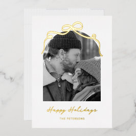 Stijlvolle Boog Boog Koppel Kerst Foto Goud Folie Feestdagenkaart