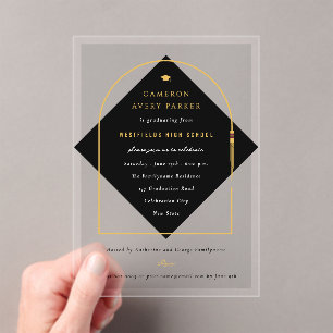 Stijlvolle boogkwastjes omlijst foto afstudeerfees acryl uitnodigingen