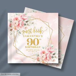 Stijlvolle Bord Roze Gouden Glitter Bloemen 90 Ver Gastenboek