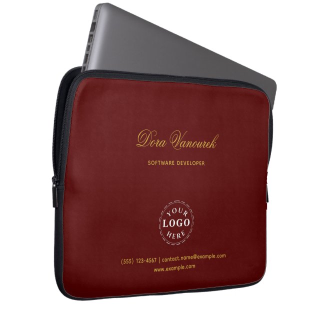 Stijlvolle bordeauxrode aangepaste script professi laptop sleeve (Voorkant Rechts)