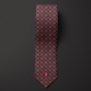 Stijlvolle bordeauxrode en gouden mandala monogram stropdas