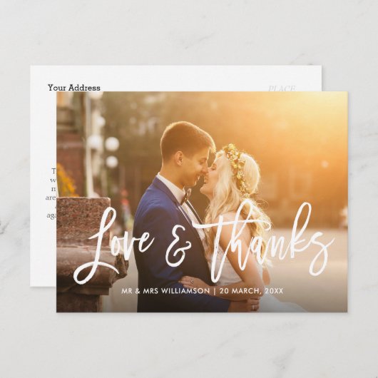 Stijlvolle borstel script foto bruiloft dank je ka briefkaart (Voorkant / Achterkant)