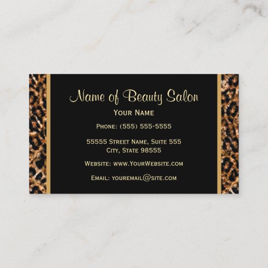 Stijlvolle borstel zwart en goud luipaard haar sal visitekaartje (Achterkant)