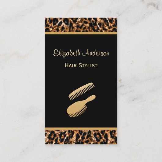 Stijlvolle borstel zwart en goud luipaard haar sal visitekaartje (Voorkant)