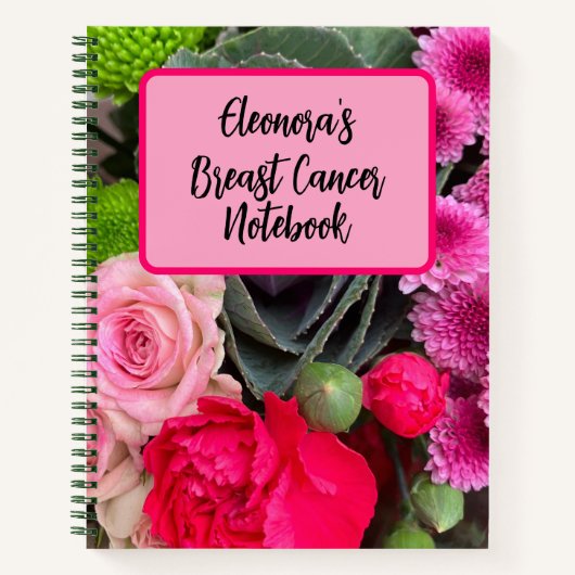 Stijlvolle borstkanker roze bloemige aangepaste sp notitieboek (Voorkant)
