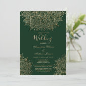 Stijlvolle bos groen goud bloemenmandala bruiloft kaart (Staand voorkant)
