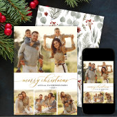 Stijlvolle Botanische 4 Fotocollage Kerstmis Feestdagenkaart