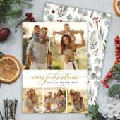 Stijlvolle Botanische 4 Fotocollage Kerstmis Feestdagenkaart