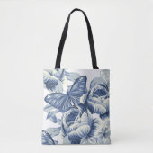 Stijlvolle Botanische  Blauwe Pioen Bloemen Tote Bag (Voorkant)