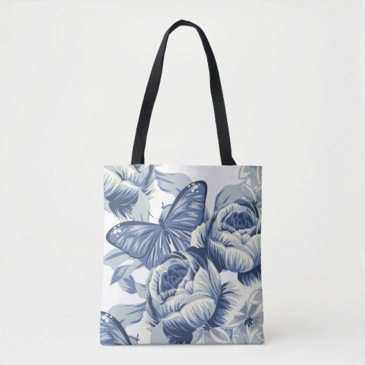 Stijlvolle Botanische  Blauwe Pioen Bloemen Tote Bag (Voorkant)
