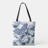 Stijlvolle Botanische  Blauwe Pioen Bloemen Tote Bag (Achterkant)