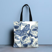 Stijlvolle Botanische  Blauwe Pioen Bloemen Tote Bag