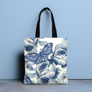 Stijlvolle Botanische  Blauwe Pioen Bloemen Tote Bag