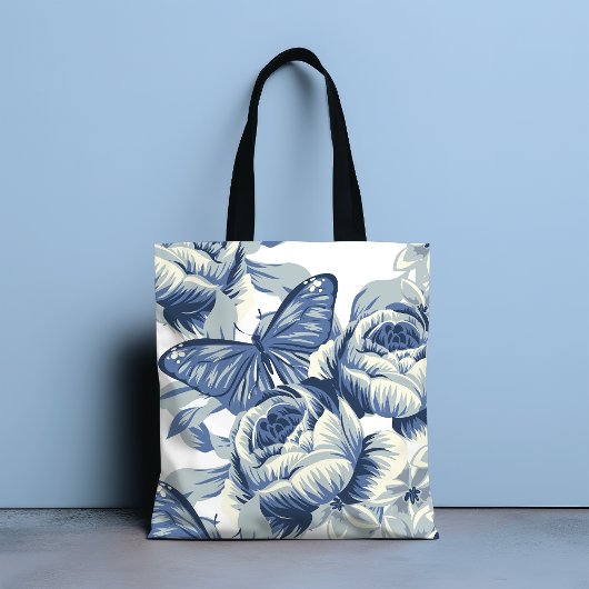 Stijlvolle Botanische  Blauwe Pioen Bloemen Tote Bag