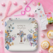 Stijlvolle Botanische Doop kruis elegant Papieren Bordje (Feest)