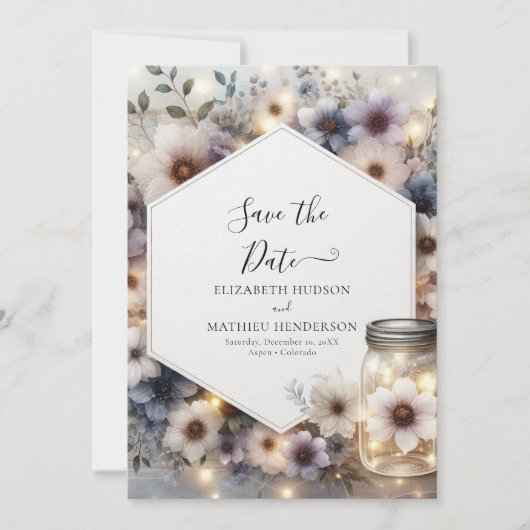 Stijlvolle Botanische Mason Jar bruiloft Save The Date (Voorkant)