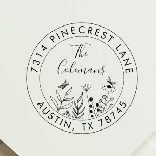 Stijlvolle Botanische Retour Familie Adres Rubberstempel