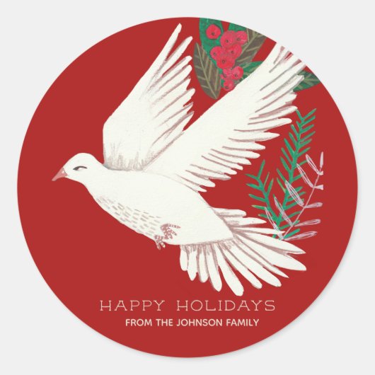 Stijlvolle botanische rode duif Kerstmis Ronde Sticker (Voorkant)