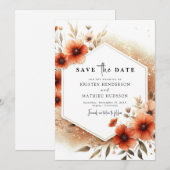 Stijlvolle botanische terracotta bruiloft save the date (Voorkant / Achterkant)