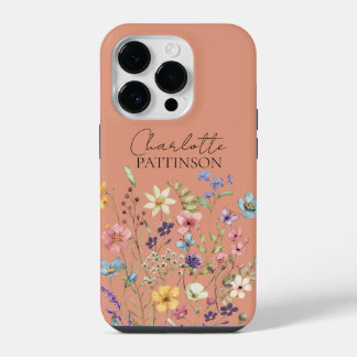 Stijlvolle botanische wilde bloem initiaal perzik iPhone 14 plus hoesje