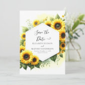 Stijlvolle botanische zonnebloem bruiloft save the date (Staand voorkant)