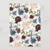 Stijlvolle Bourgogne Blauwe Floral Weddenschap Det Informatiekaartje (Achterkant)