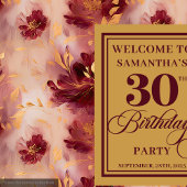 Stijlvolle Bourgogne Blush Gold 30e verjaardag Tap Wandkleed