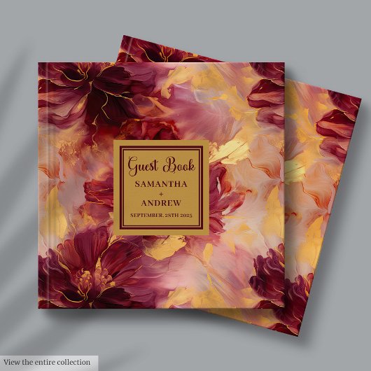 Stijlvolle Bourgogne Blush Gold bruiloft gastenboe Gastenboek