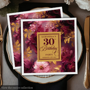 Stijlvolle Bourgogne Blush Gold Waterverf 30th Bda Servet