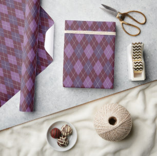 Stijlvolle Bourgogne en Purples Argyle Classic Gol Cadeaupapier