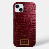 Stijlvolle Bourgogne Krokodil Leder Look Monogram Case-Mate iPhone Case (Achterkant)