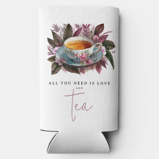 Stijlvolle Bourgogne Tea Party Bloemen Waterverf N Seltzer Blikjeskoeler (Achterkant)