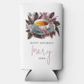 Stijlvolle Bourgogne Tea Party Bloemen Waterverf N Seltzer Blikjeskoeler (Voorkant)