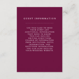 Stijlvolle Bourgondische bruiloft gast informatie  Informatiekaartje