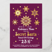 Stijlvolle Bourgondische Secret Santa Snowflake ui Folie Feestdagenkaart (Voorkant)